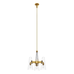 Modway Beacon 3-Light Metal and Glass Pendant Light in Clear/Satin Brass