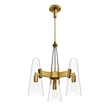 Modway Beacon 3-Light Metal and Glass Pendant Light in Clear/Satin Brass