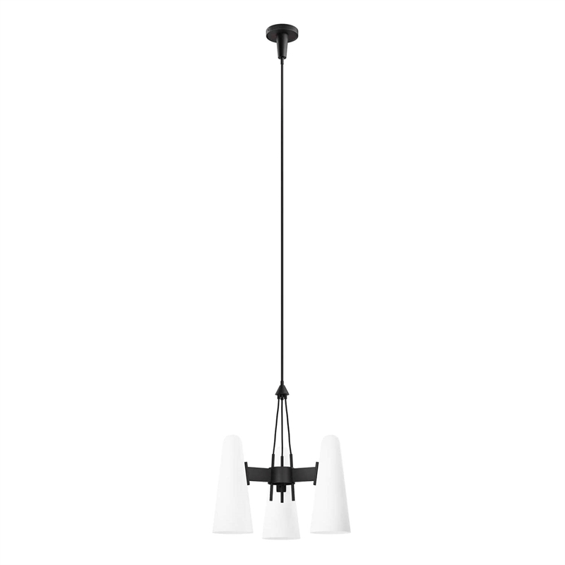 Modway Beacon 3-Light Metal and Glass Pendant Light in Opal/Black