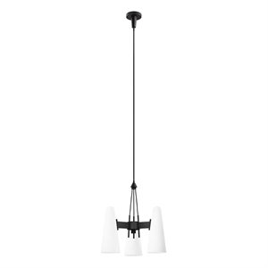 Modway Beacon 3-Light Metal and Glass Pendant Light in Opal/Black