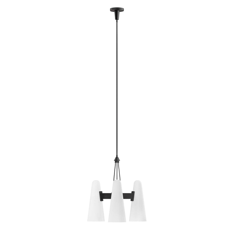 Modway Beacon 3-Light Metal and Glass Pendant Light in Opal/Black