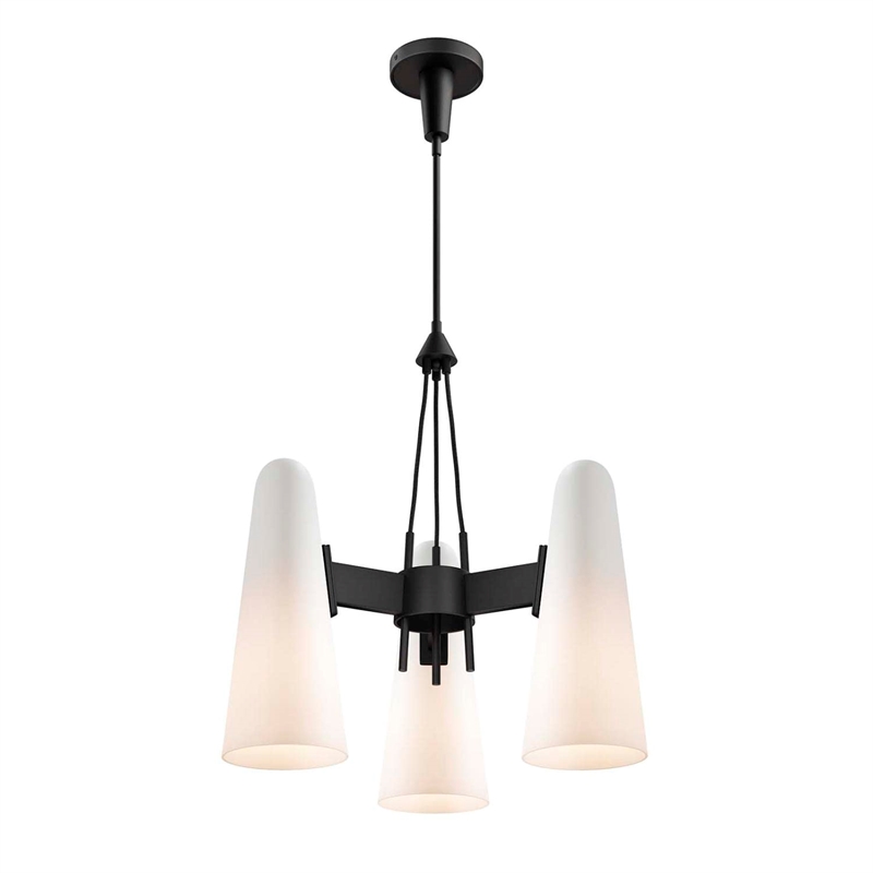 Modway Beacon 3-Light Metal and Glass Pendant Light in Opal/Black