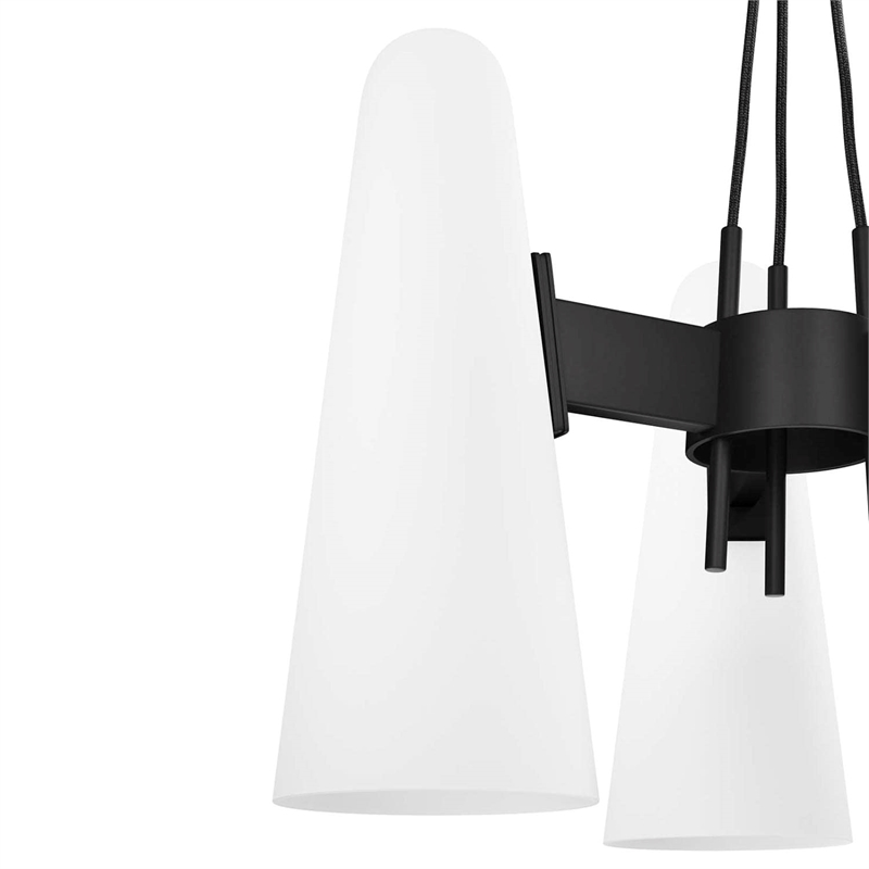 Modway Beacon 3-Light Metal and Glass Pendant Light in Opal/Black