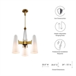 Modway Beacon 3-Light Metal and Glass Pendant Light in Opal/Satin Brass