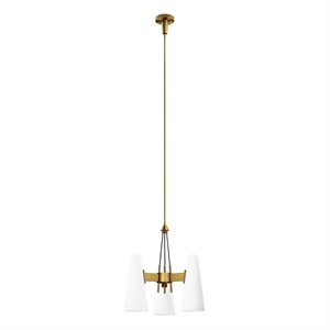 Modway Beacon 3-Light Metal and Glass Pendant Light in Opal/Satin Brass