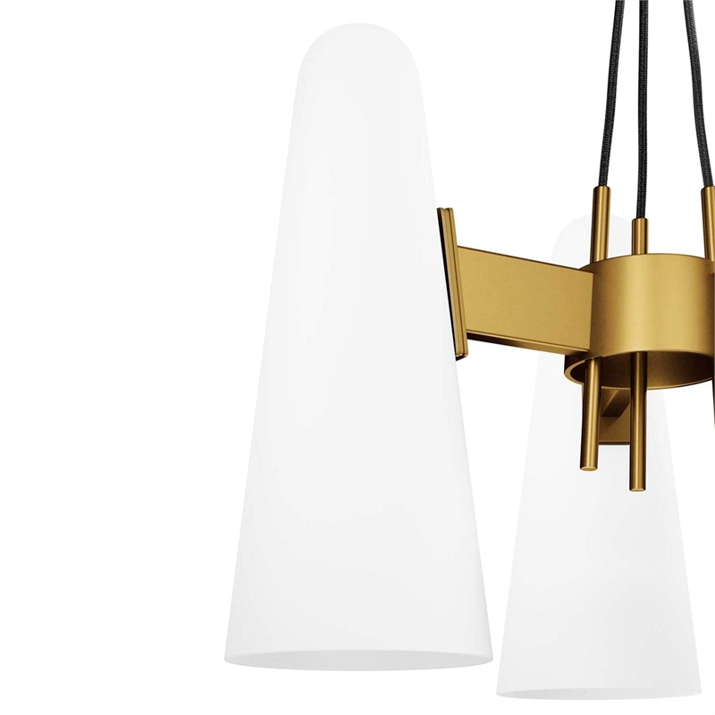 Modway Beacon 3-Light Metal and Glass Pendant Light in Opal/Satin Brass