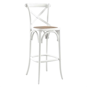 Modway Gear 43.5&quot Modern Style Rattan and Elm Wood Bar Stool in White Finish