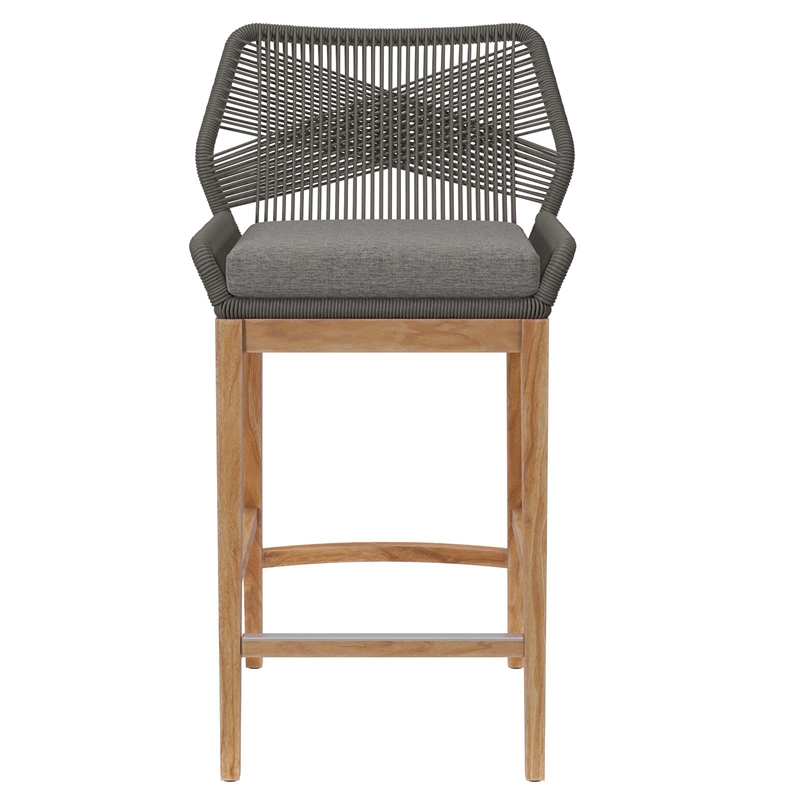 Modway Wellspring Outdoor Patio Teak Wood Bar Stool in Gray/Graphite