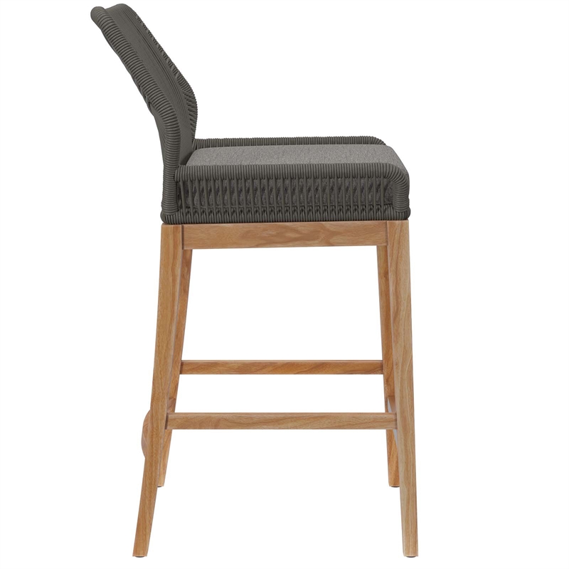 Modway Wellspring Outdoor Patio Teak Wood Bar Stool in Gray/Graphite