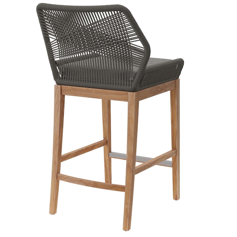 Modway Wellspring Outdoor Patio Teak Wood Bar Stool in Gray/Graphite