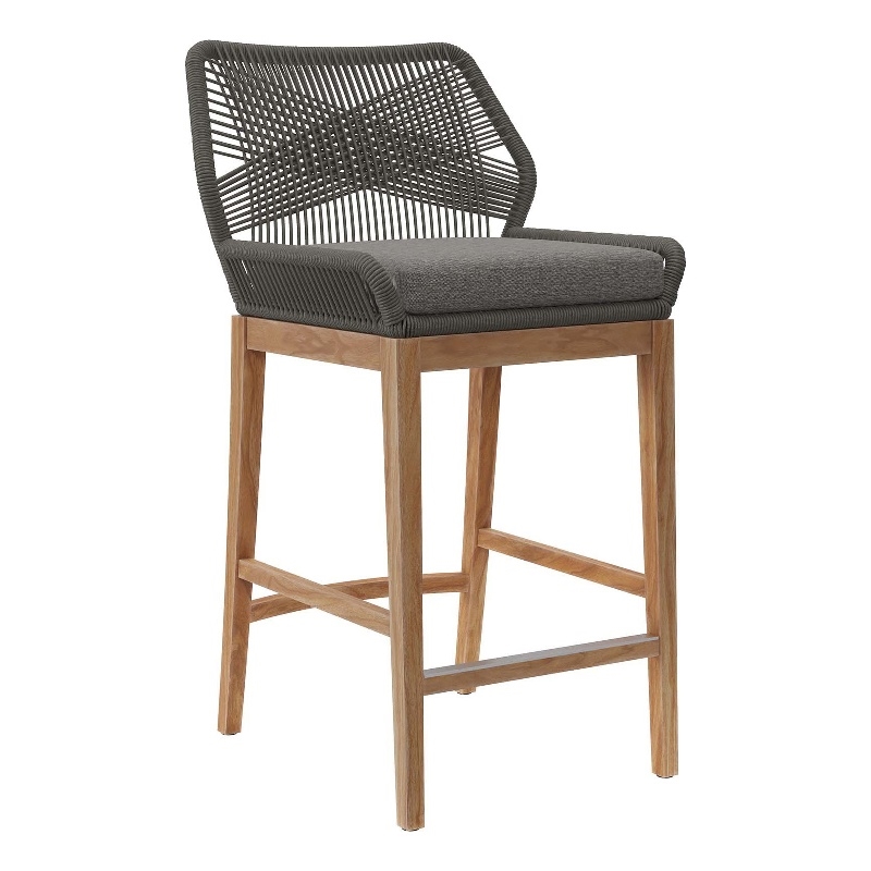 Modway Wellspring Outdoor Patio Teak Wood Bar Stool in Gray/Graphite