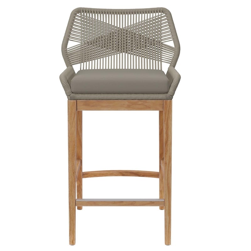 Modway Wellspring Outdoor Patio Teak Wood Bar Stool in Light Gray/Greige