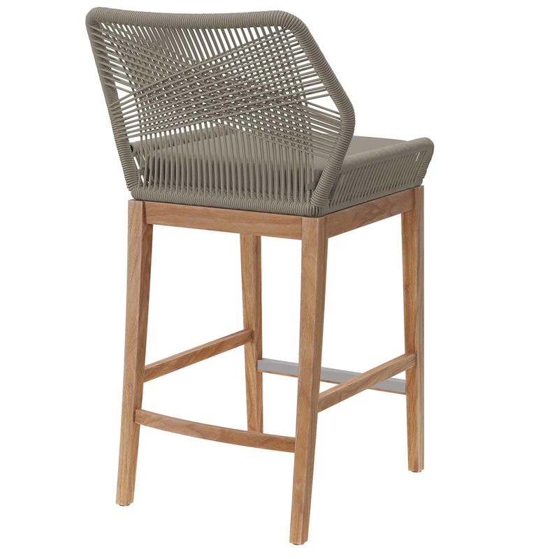 Modway Wellspring Outdoor Patio Teak Wood Bar Stool in Light Gray/Greige