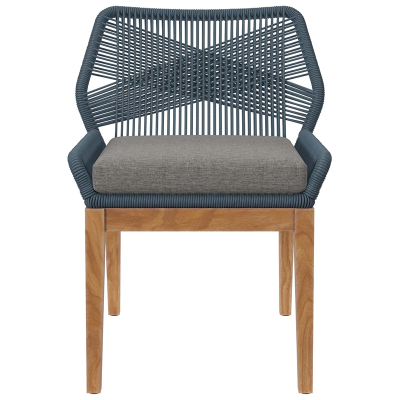 Modway Wellspring Outdoor Patio Teak Wood Dining Chair in Blue/Graphite