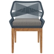 Modway Wellspring Outdoor Patio Teak Wood Dining Chair in Blue/Graphite