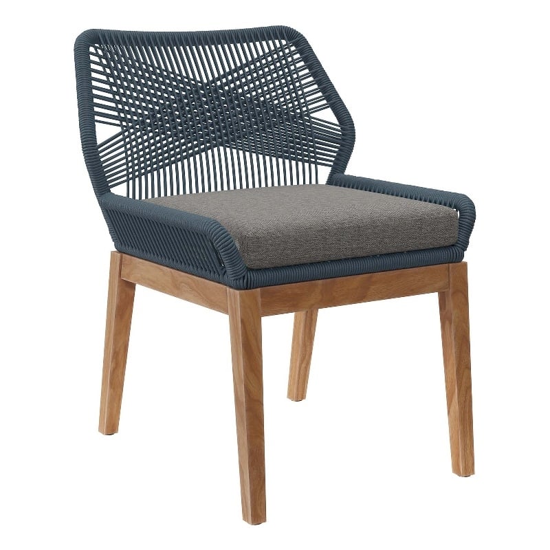 Modway Wellspring Outdoor Patio Teak Wood Dining Chair in Blue/Graphite
