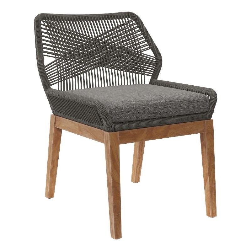 Modway Wellspring Outdoor Patio Teak Wood Dining Chair in Gray/Graphite