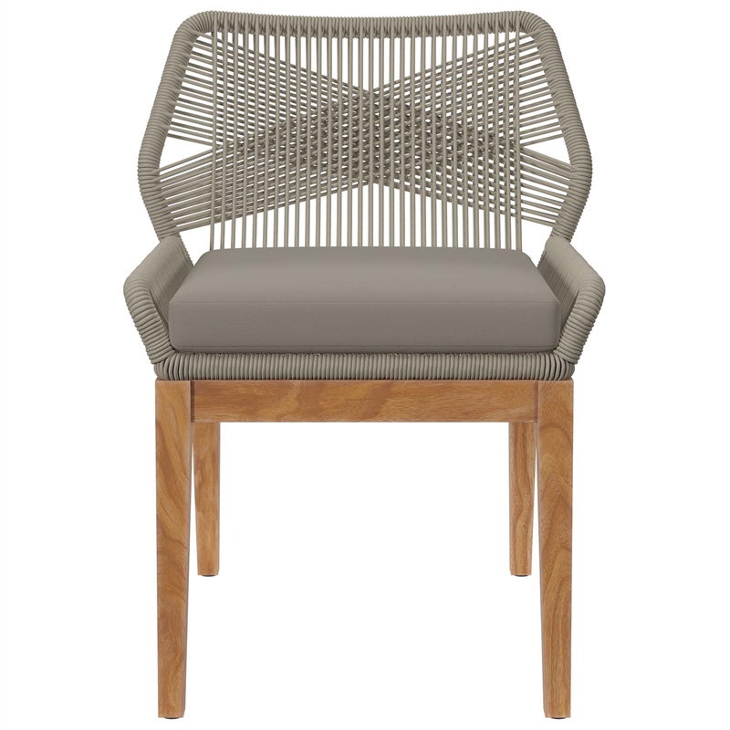 Modway Wellspring Outdoor Patio Teak Wood Dining Chair in Light Gray/Greige