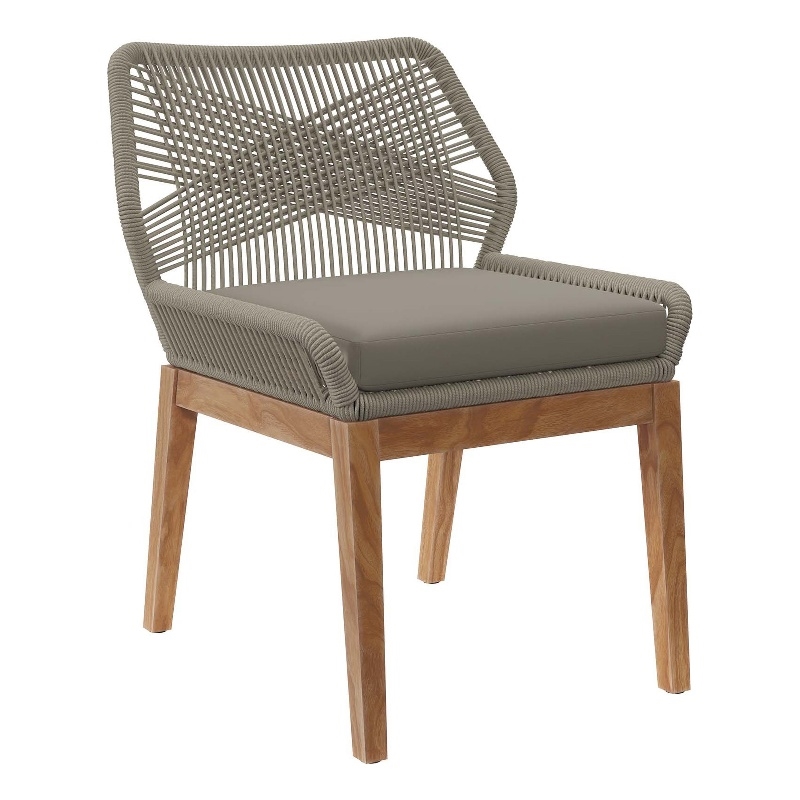 Modway Wellspring Outdoor Patio Teak Wood Dining Chair in Light Gray/Greige
