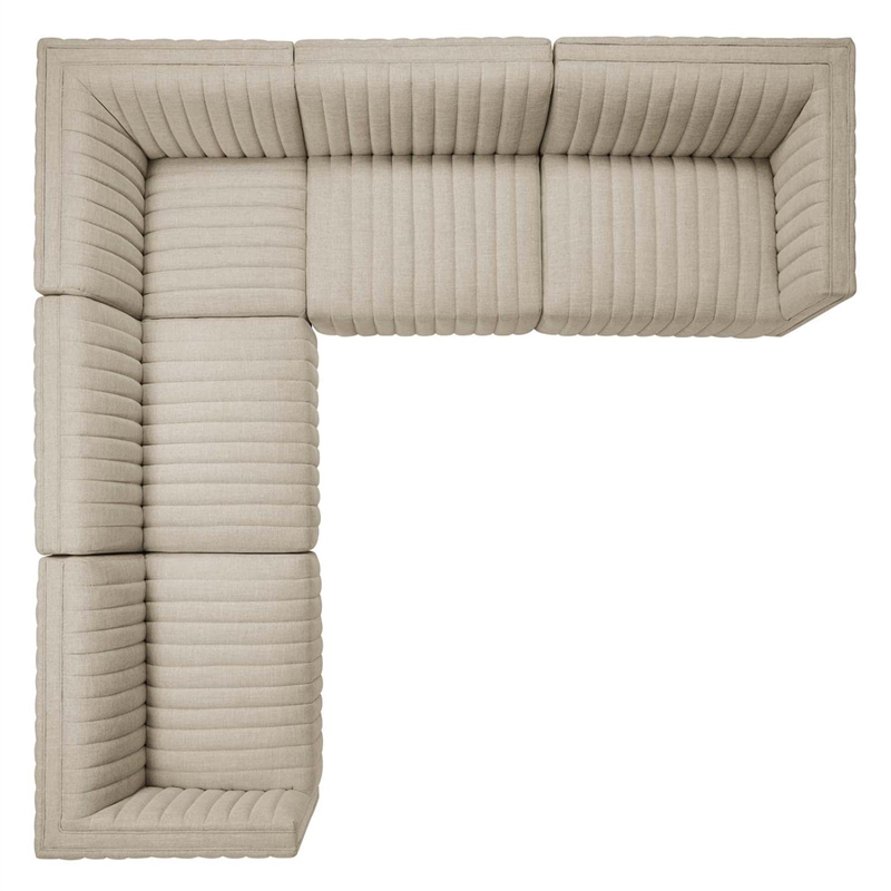 Modway Conjure 5Pcs L-Shaped Channel Tufted Fabric Sectional in Beige/Black