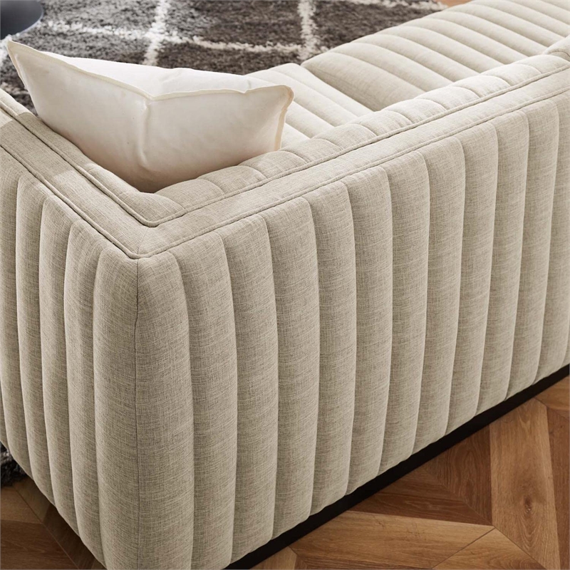 Modway Conjure 5Pcs L-Shaped Channel Tufted Fabric Sectional in Beige/Black