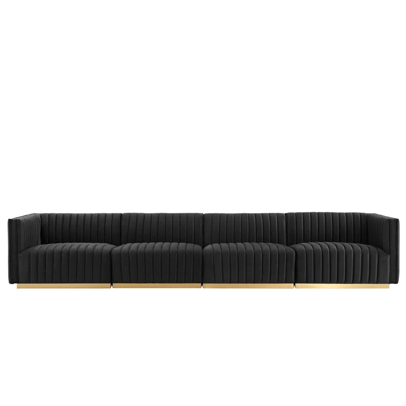 Modway Conjure 4-Piece Velvet and Stainless Steel Sofa in Gold/Black