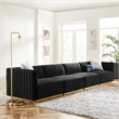 Modway Conjure 4-Piece Velvet and Stainless Steel Sofa in Gold/Black
