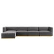 Modway Sanguine 5-Piece Velvet Modular Sectional Sofa in Gray