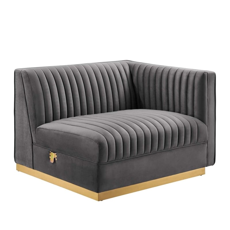 Modway Sanguine 4-Piece Velvet Right-Facing Modular Sectional Sofa in Gray
