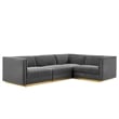 Modway Sanguine 4-Piece Velvet Right-Facing Modular Sectional Sofa in Gray