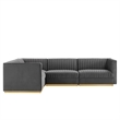 Modway Sanguine 4-Piece Velvet Left-Facing Modular Sectional Sofa in Gray