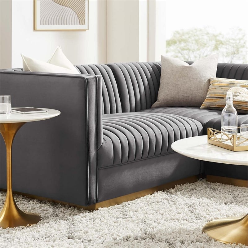 Modway Sanguine 4-Piece Velvet Left-Facing Modular Sectional Sofa in Gray