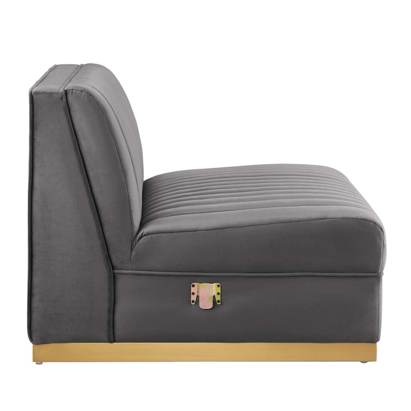 Modway Sanguine 4-Piece Velvet Left-Facing Modular Sectional Sofa in Gray