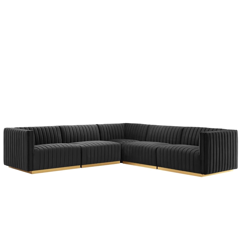 Modway Conjure 5-Piece Velvet and Stainless Steel Sectional - Gold/Black