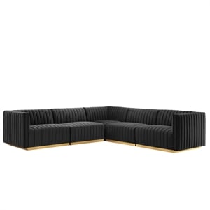 Modway Conjure 5-Piece Velvet and Stainless Steel Sectional - Gold/Black