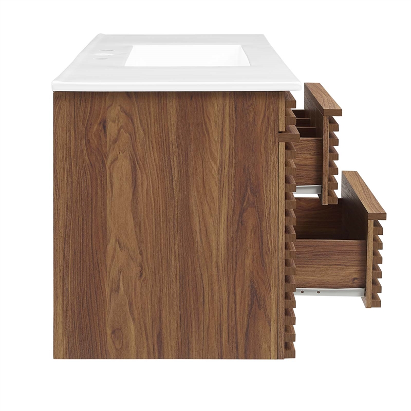 Modway Render 48" Wood WallMount Bathroom Vanity Walnut/White