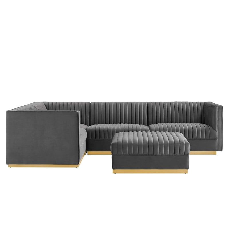 Modway Sanguine 5-Piece Velvet Left-Facing Modular Sectional Sofa in Gray