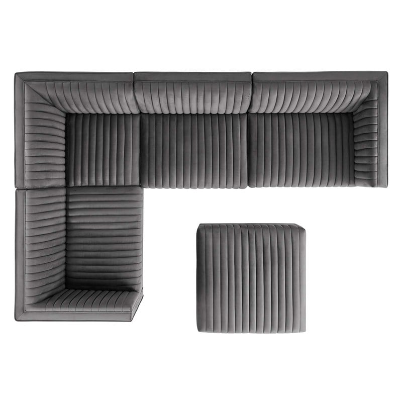 Modway Sanguine 5-Piece Velvet Left-Facing Modular Sectional Sofa in Gray