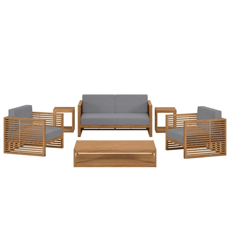 Modway Carlsbad 6-Piece Teak Wood Outdoor Patio Set in Natural/Gray