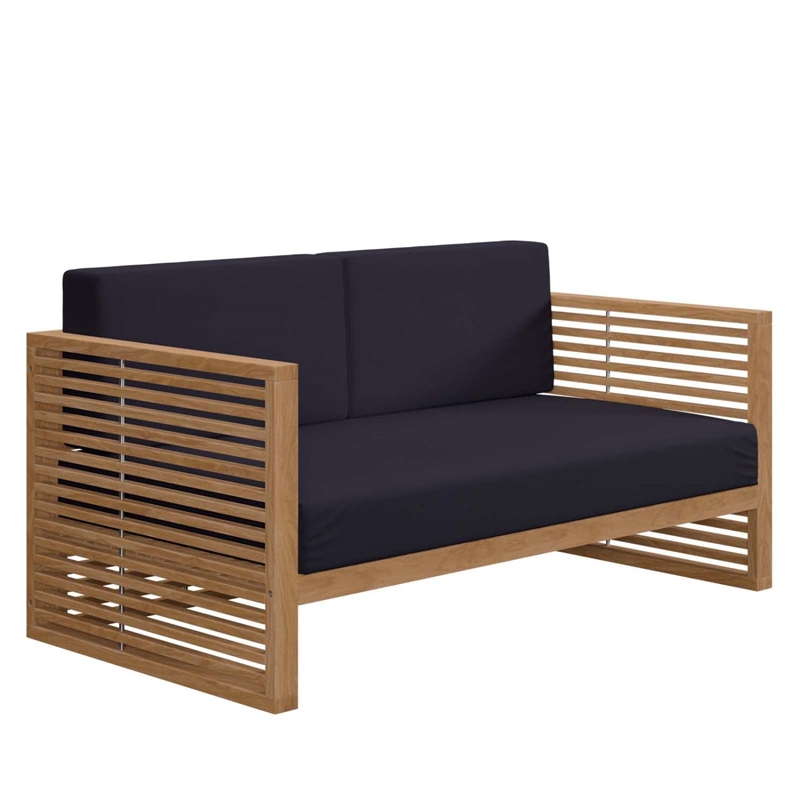 Modway Carlsbad 6-Piece Teak Wood Outdoor Patio Set in Natural/Navy