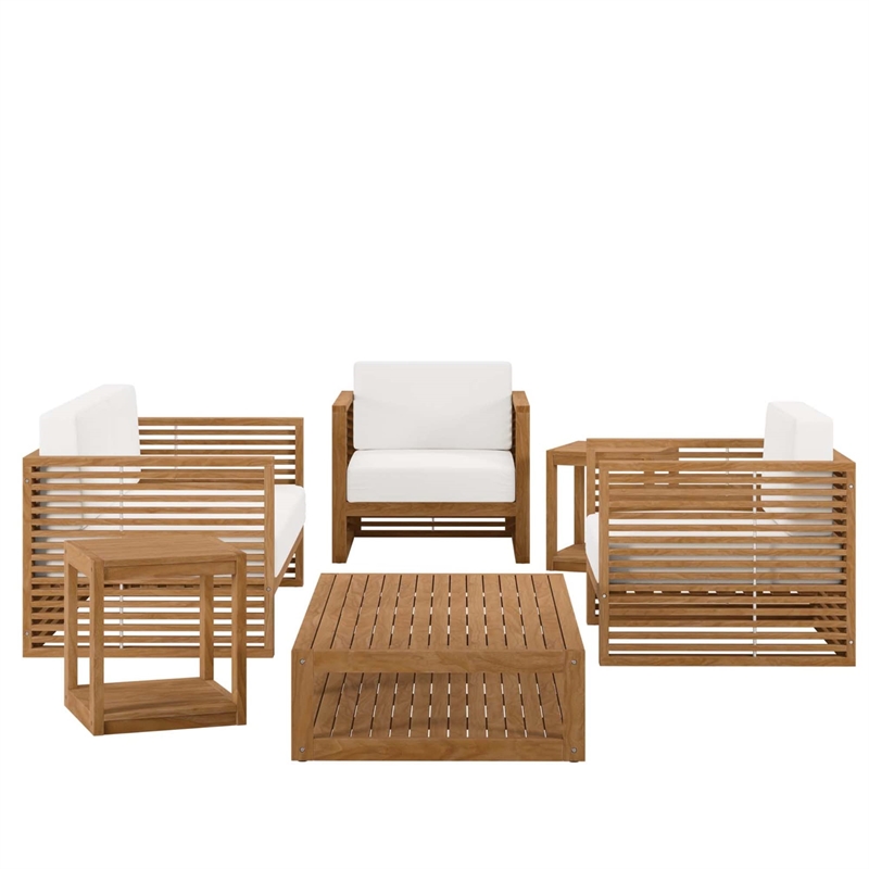Modway Carlsbad 6-Piece Teak Wood Outdoor Patio Set in Natural/White