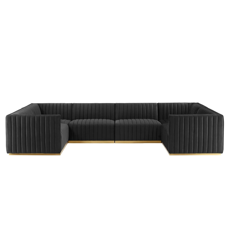 Modway Conjure 6-Piece U-Shaped Velvet & Stainless Steel Sectional - Gold/Black
