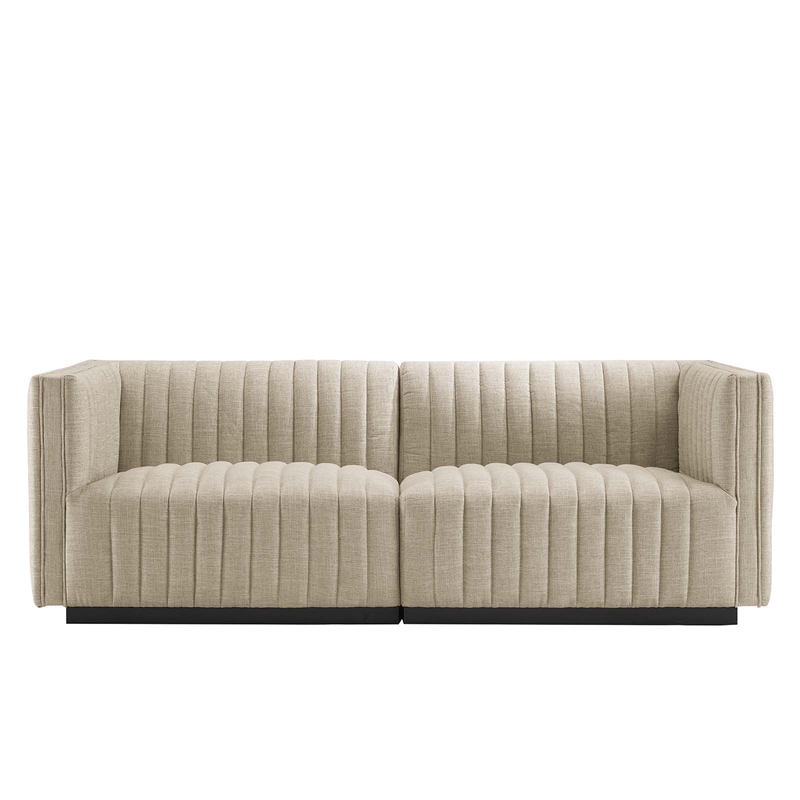 Modway Conjure Channel Tufted Upholstered Fabric Loveseat in Black/Beige