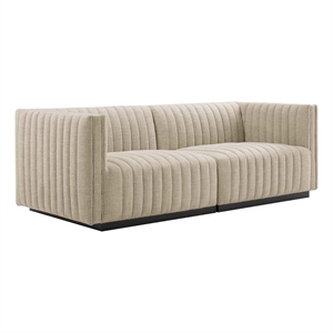 Modway Conjure Channel Tufted Upholstered Fabric Loveseat in Black/Beige