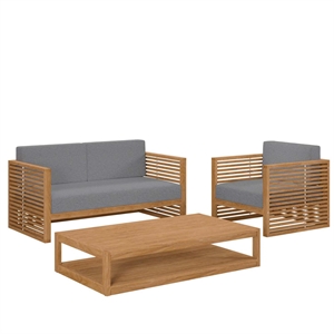 Modway Carlsbad 3-Piece Teak Wood Outdoor Patio Set in Natural and Gray