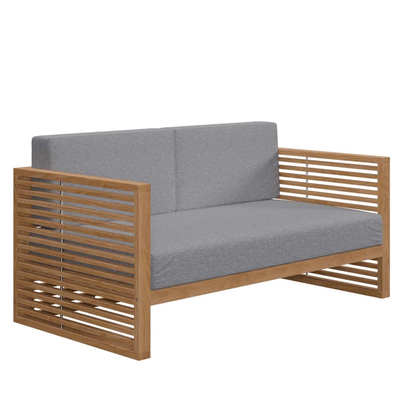 Modway Carlsbad 3-Piece Teak Wood Outdoor Patio Set in Natural and Gray