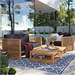 Modway Carlsbad 3-Piece Teak Wood Outdoor Patio Set in Natural and Navy