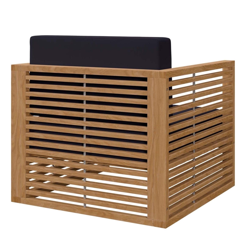 Modway Carlsbad 3-Piece Teak Wood Outdoor Patio Set in Natural and Navy