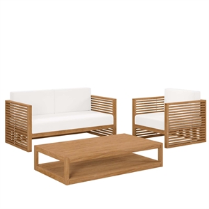 Modway Carlsbad 3-Piece Teak Wood Outdoor Patio Set in Natural and White