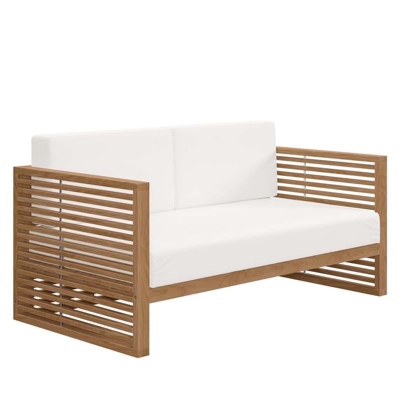 Modway Carlsbad 3-Piece Teak Wood Outdoor Patio Set in Natural and White